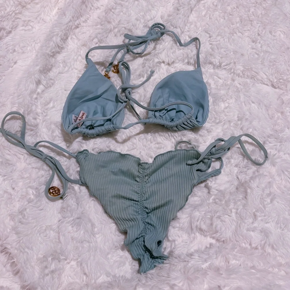 Luli Fama ORILLAS DEL MAR Triangle Bikini Top (M) & Side Tie Ruched Bottoms (S) - Picture 5 of 7